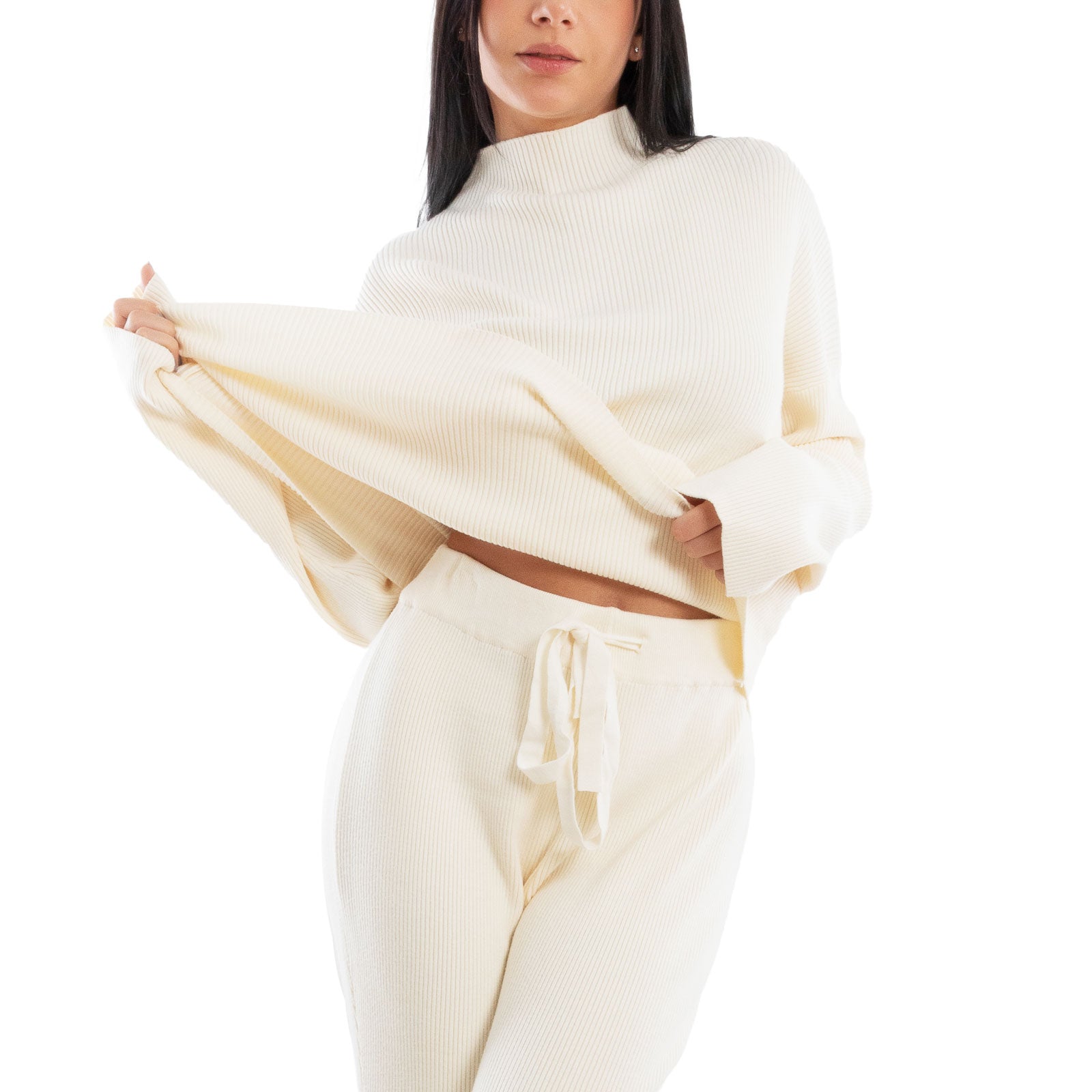 toocool completo donna maglia costine 2 pezzi set coordinato alto pantaloni zampa laccio tuta casual loungewear 59111