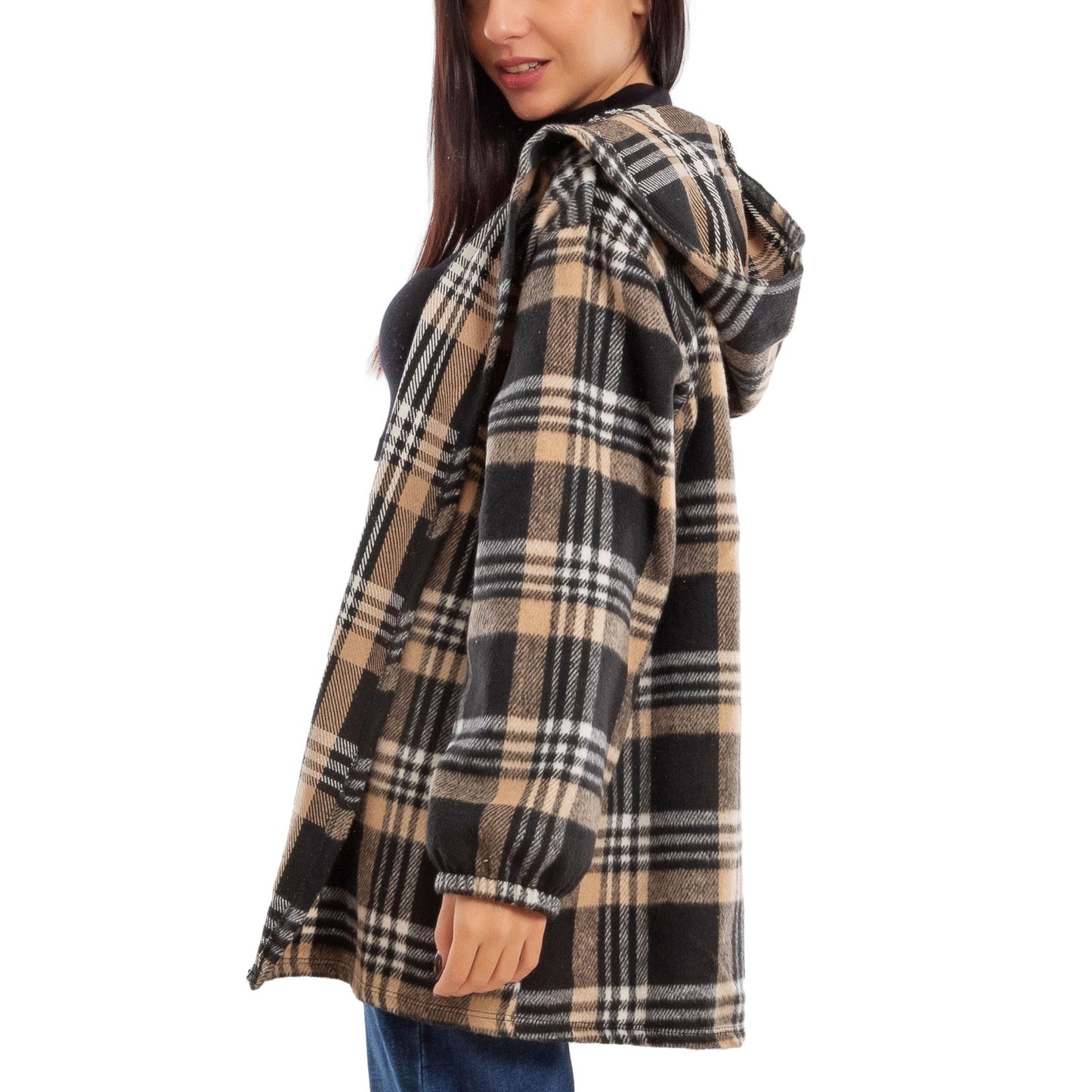 toocool giacca donna blazer felpa cardigan flanella cappuccio scozzese quadri toocool vi 5790 nero sl