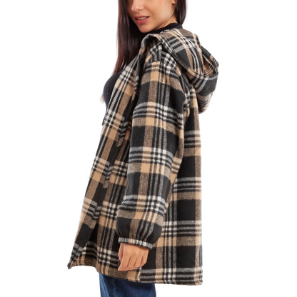 toocool giacca donna blazer felpa cardigan flanella cappuccio scozzese quadri toocool vi 5790 nero sl