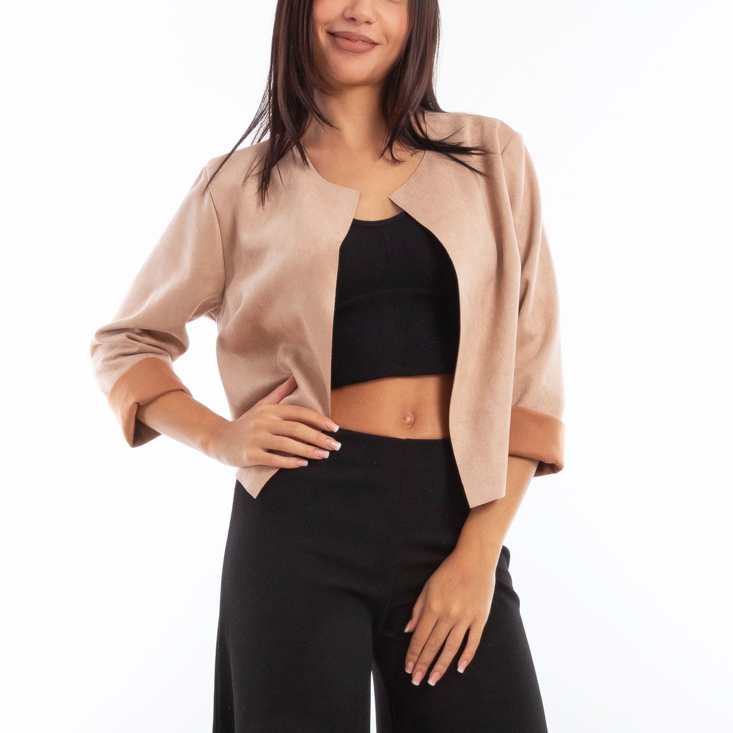 toocool giacca donna finta pelle scamosciata aperta 20868
