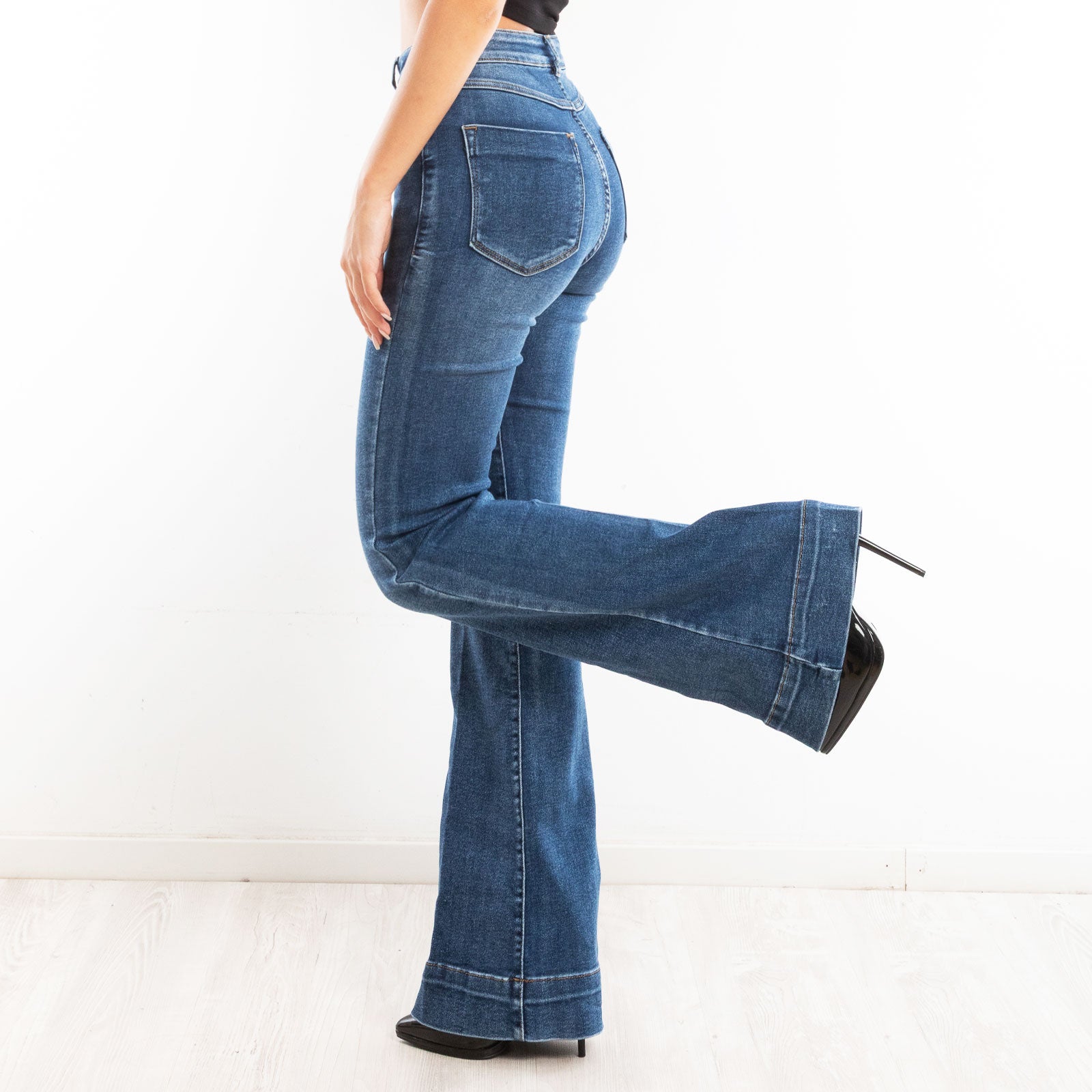toocool jeans donna pantaloni campana zampa elefante flare pantaloni elasticizzati vita alta toocool km3560 nero xs