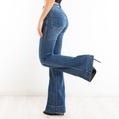 toocool jeans donna pantaloni campana zampa elefante flare pantaloni elasticizzati vita alta toocool km3560 nero xs