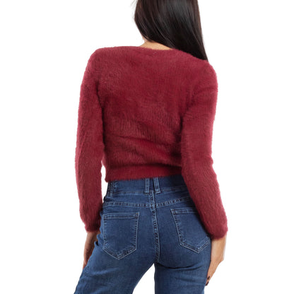 toocool maglione donna peloso pullover corto aderente invernale scollo v toocool 9390 nero sm