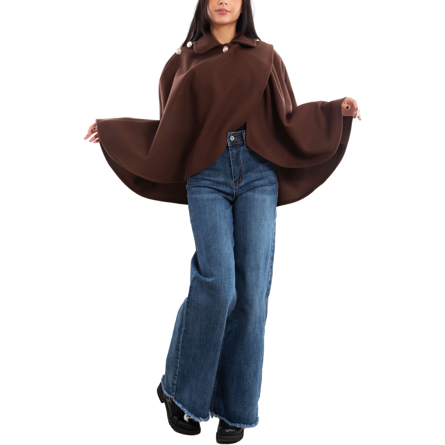 toocool mantellina poncho donna elegante bottoni dorati cape a portafoglio vb 5693