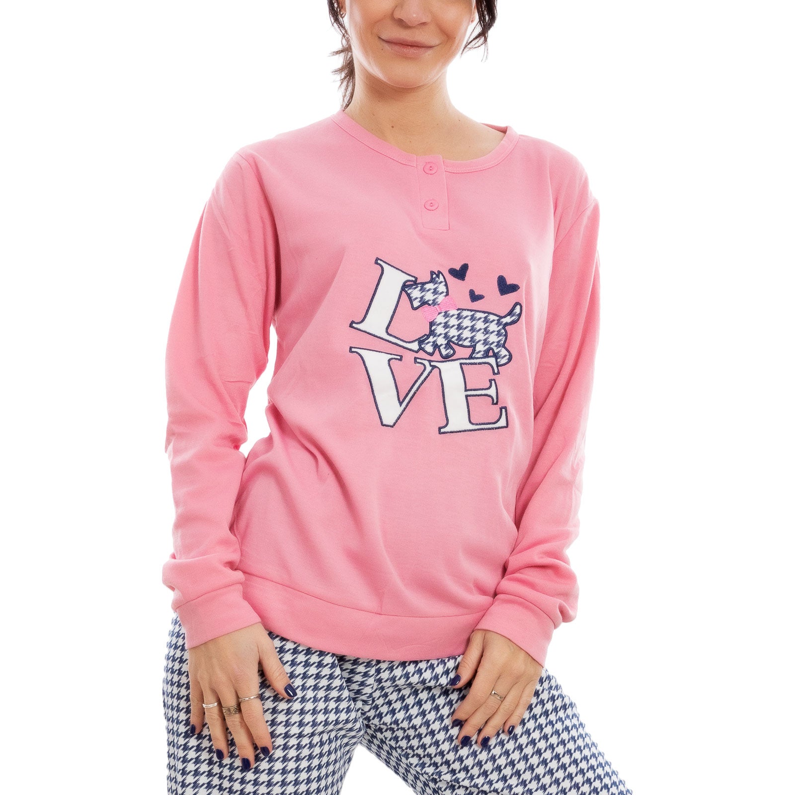 toocool pigiama donna felpato pied de poule maniche lunghe pantaloni completo 2 pezzi toocool c1505 grigio chiaro s