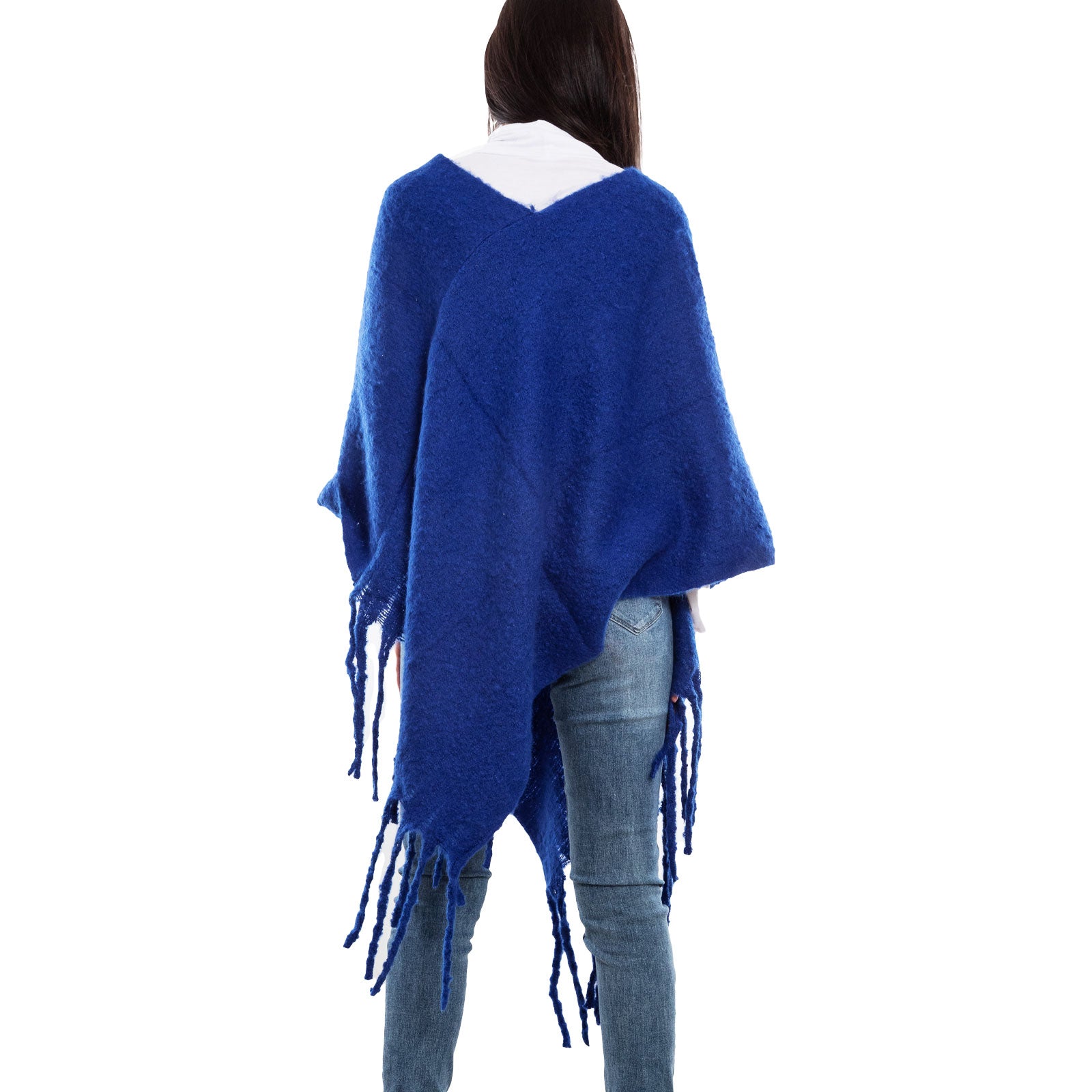 toocool poncho donna coprispalle mantella tricot caldo frange scialle lana toocool bs a301 nero taglia unica
