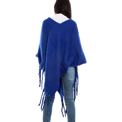 toocool poncho donna coprispalle mantella tricot caldo frange scialle lana toocool bs a301 nero taglia unica