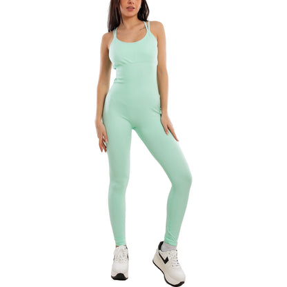 toocool tuta sportiva donna jumpsuit intera aderente body modellante yoga pilate fitness schiena scoperta incrocio toocool s90025 nero sm