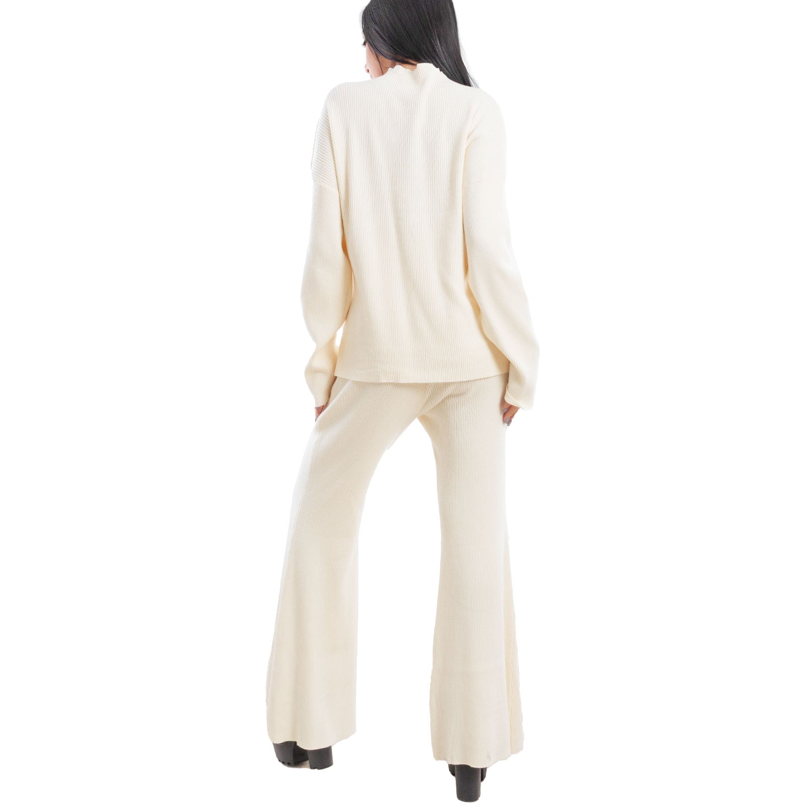 toocool completo donna maglia costine 2 pezzi set coordinato alto pantaloni zampa laccio tuta casual loungewear 59111