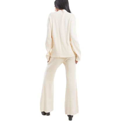 toocool completo donna maglia costine 2 pezzi set coordinato alto pantaloni zampa laccio tuta casual loungewear 59111