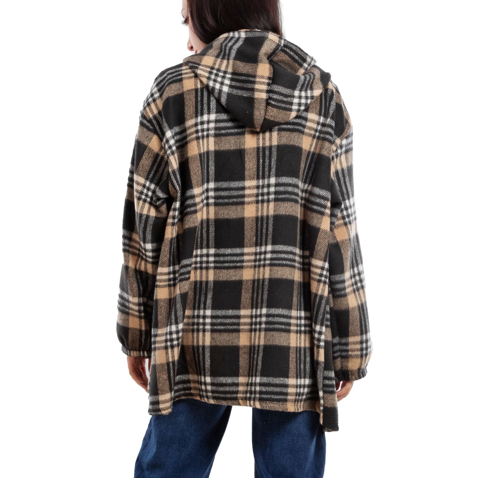 toocool giacca donna blazer felpa cardigan flanella cappuccio scozzese quadri toocool vi 5790 nero sl