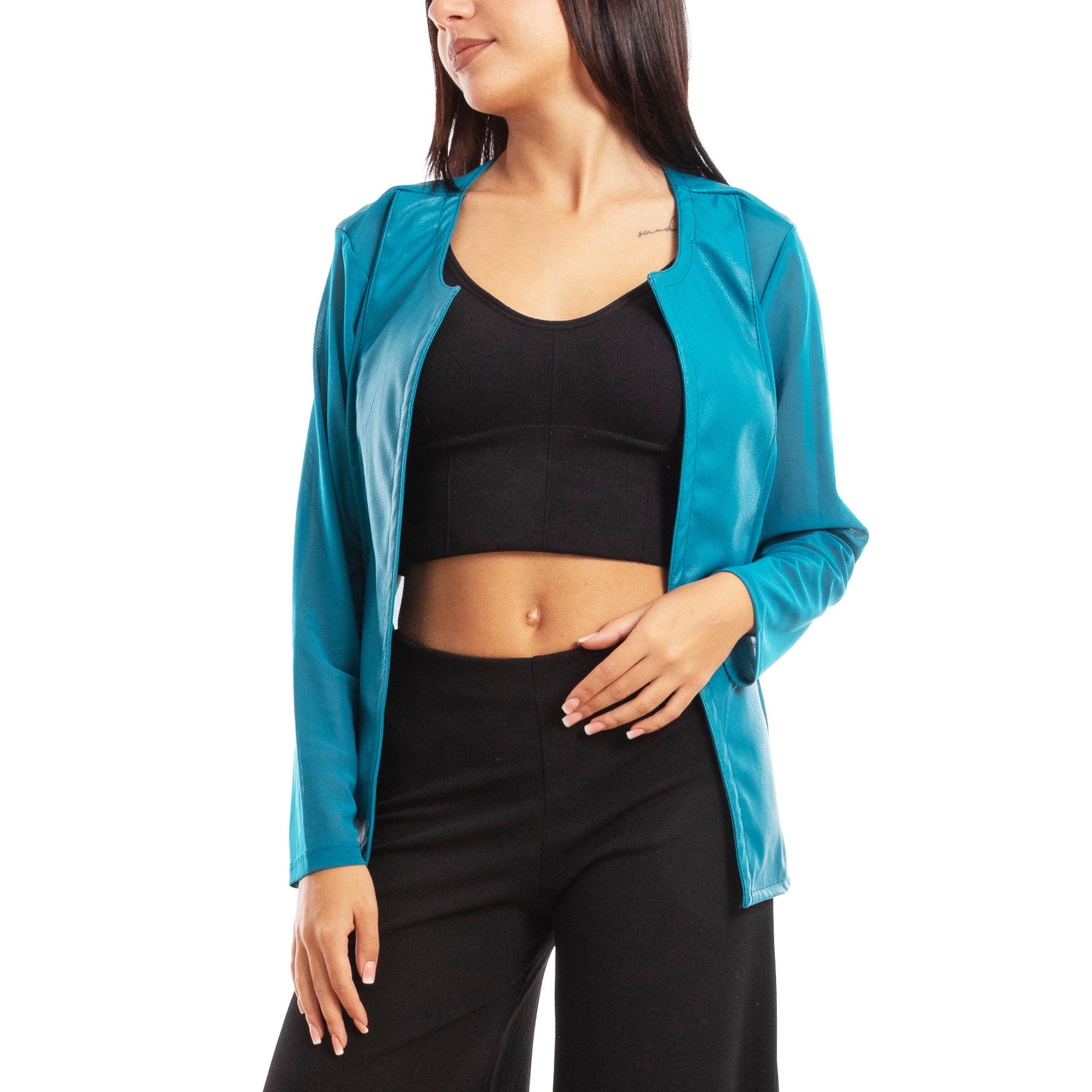 toocool giacca pelle sintetica donna velata elegante g987