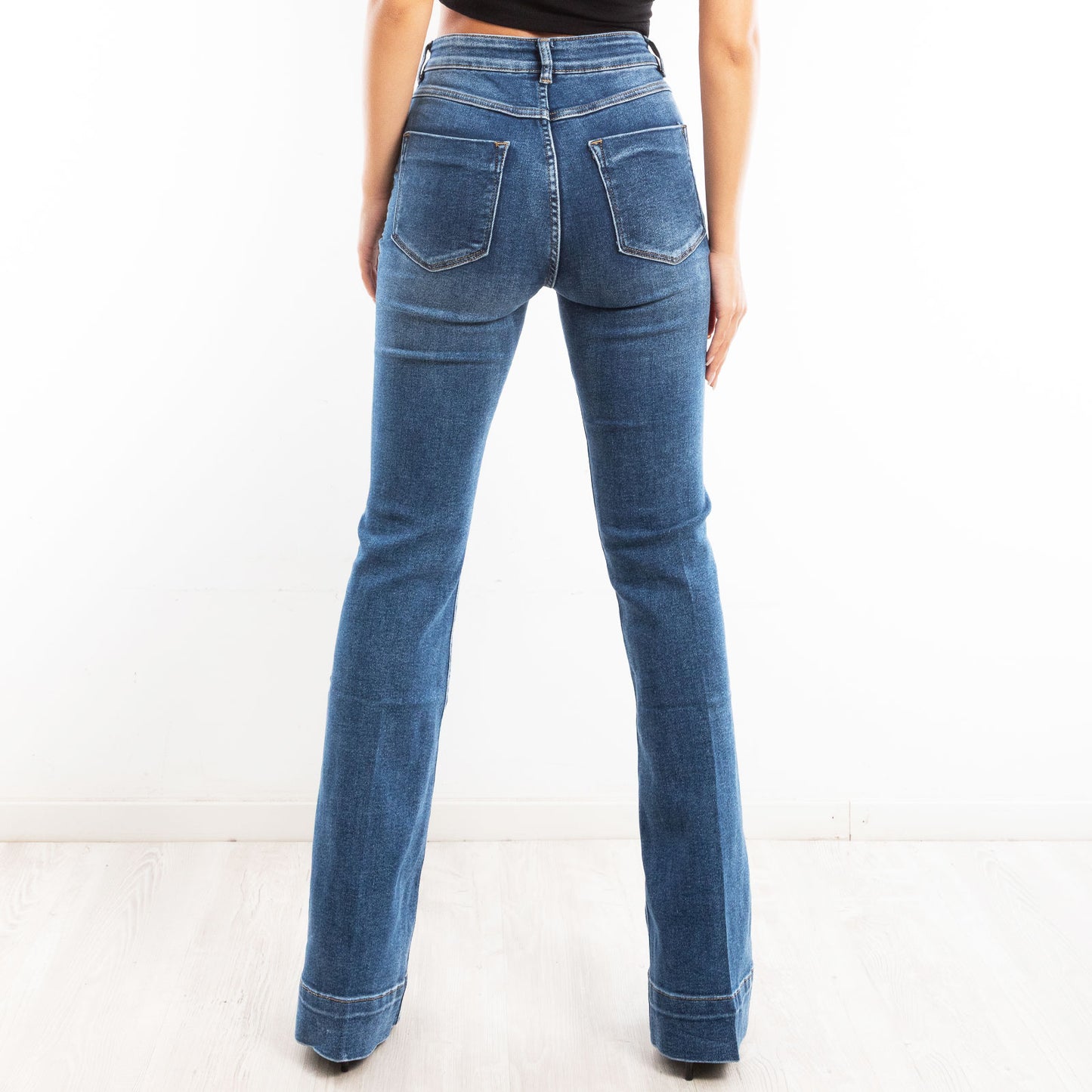 toocool jeans donna pantaloni campana zampa elefante flare pantaloni elasticizzati vita alta toocool km3560 nero xs