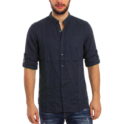 toocool camicia uomo misto lino maniche lunghe bottone regolabile collo alla coreana toocool z 909 nero s