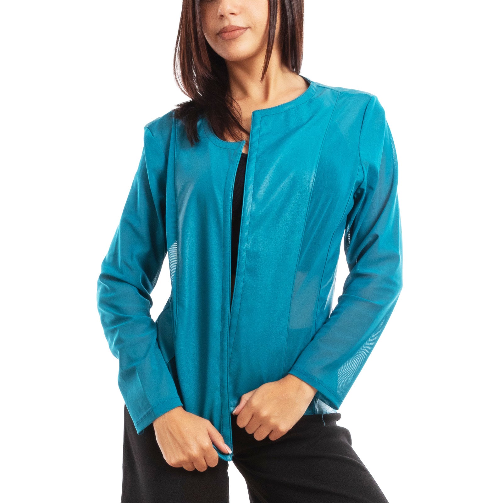 toocool giacca pelle sintetica donna velata elegante g987