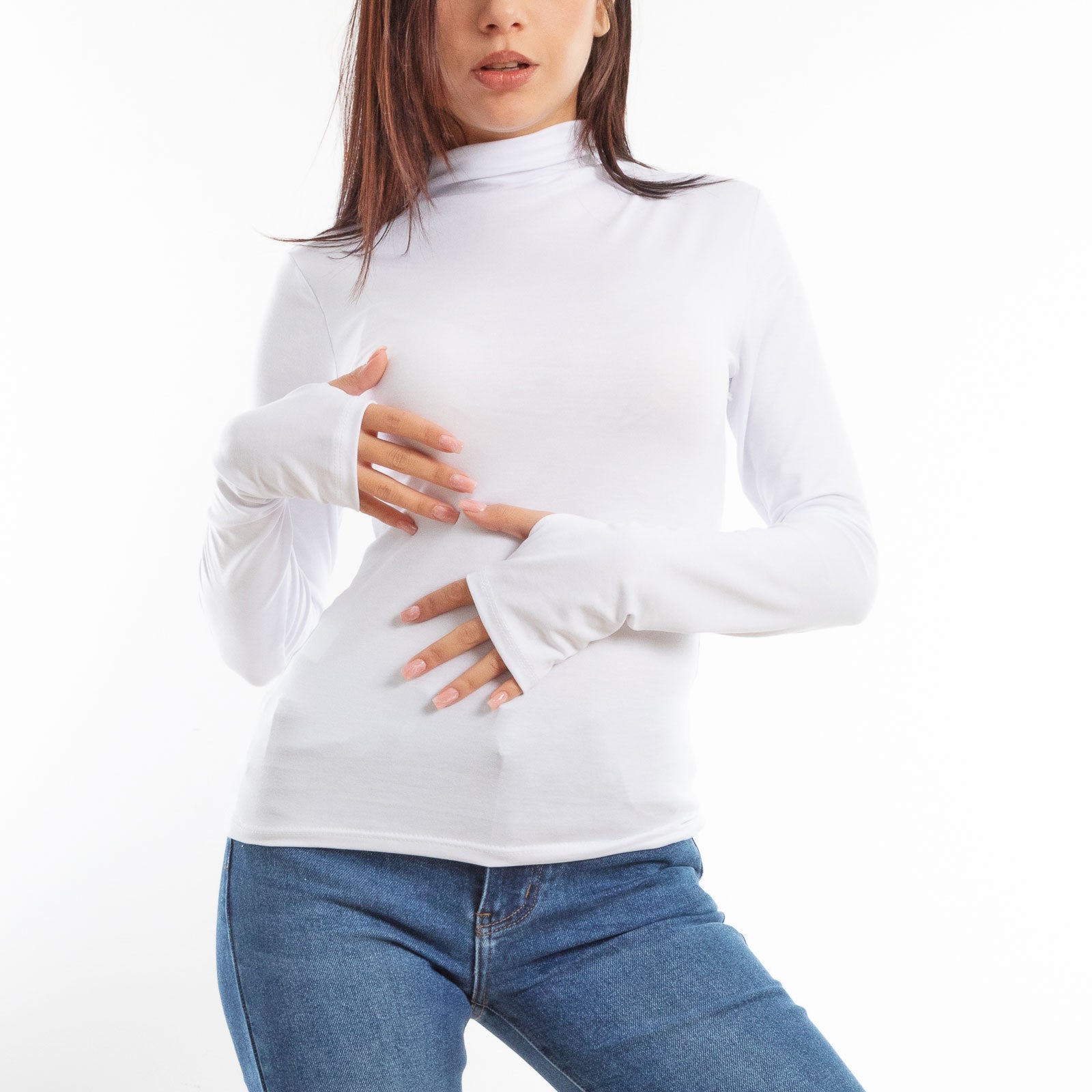 toocool maglia donna blusa maniche lunghe foro per pollice vi 5255