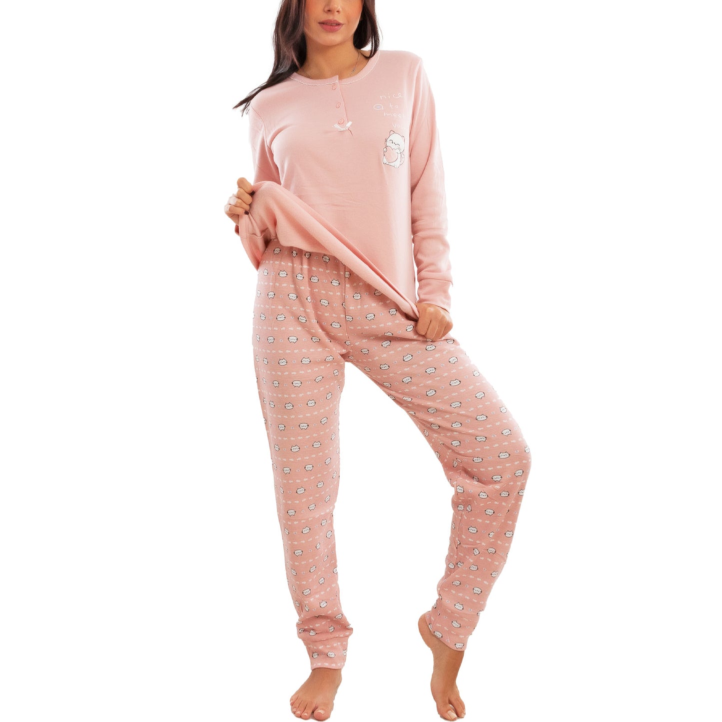 toocool pigiama donna invernale felpato gatti maniche lunghe pantaloni caldo cotone toocool 2141 verde acqua s