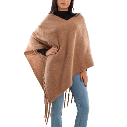 toocool poncho donna coprispalle mantella tricot caldo frange scialle lana toocool bs a301 nero taglia unica