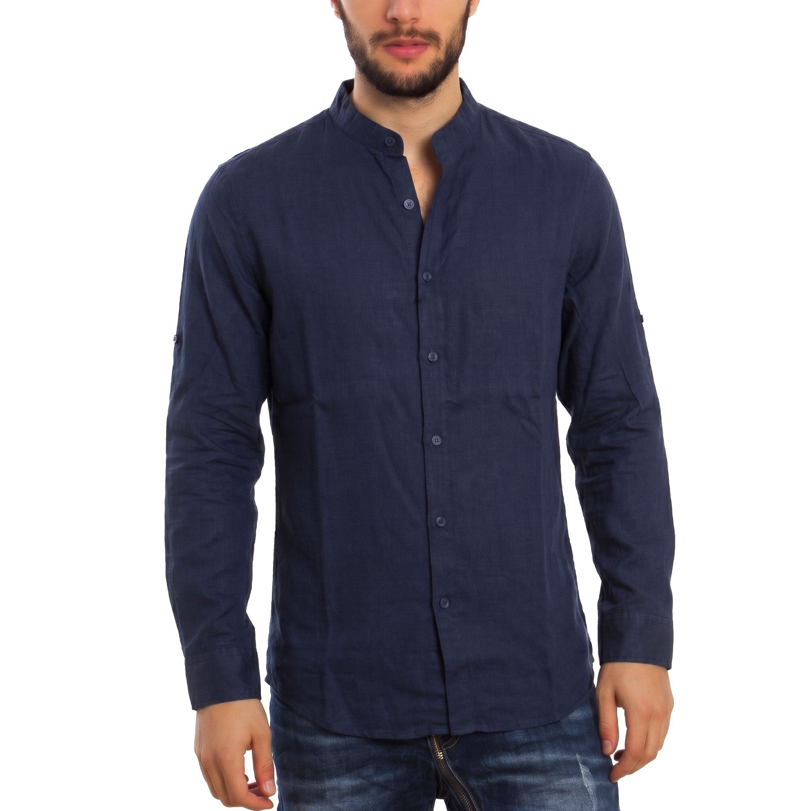 toocool camicia uomo misto lino maniche lunghe bottone regolabile collo alla coreana toocool z 909 nero s