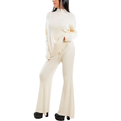 toocool completo donna maglia costine 2 pezzi set coordinato alto pantaloni zampa laccio tuta casual loungewear 59111