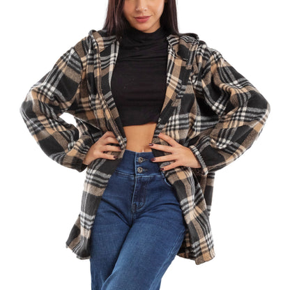 toocool giacca donna blazer felpa cardigan flanella cappuccio scozzese quadri toocool vi 5790 nero sl