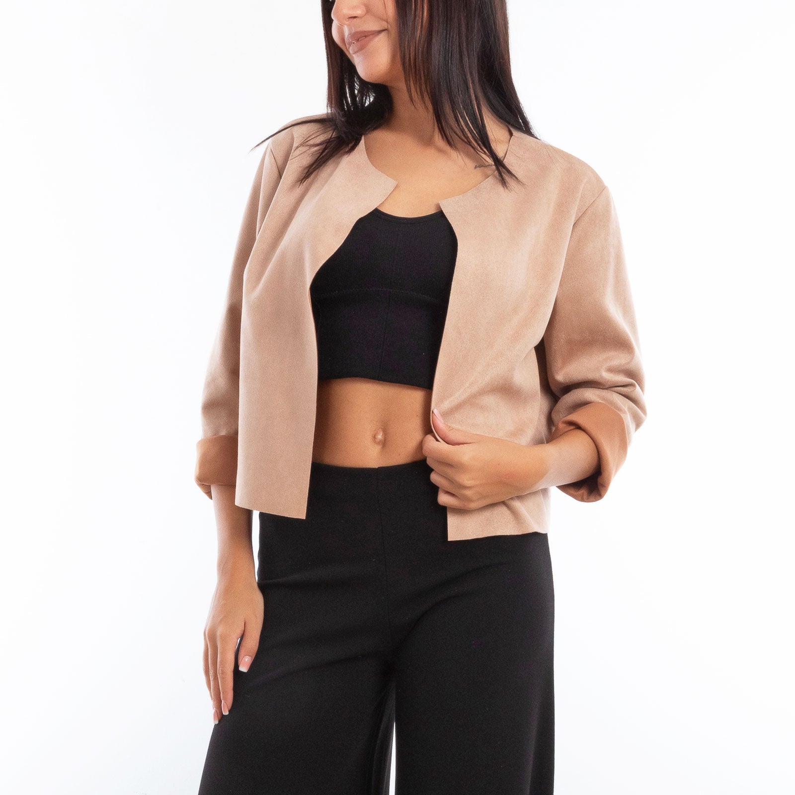 toocool giacca donna finta pelle scamosciata aperta 20868