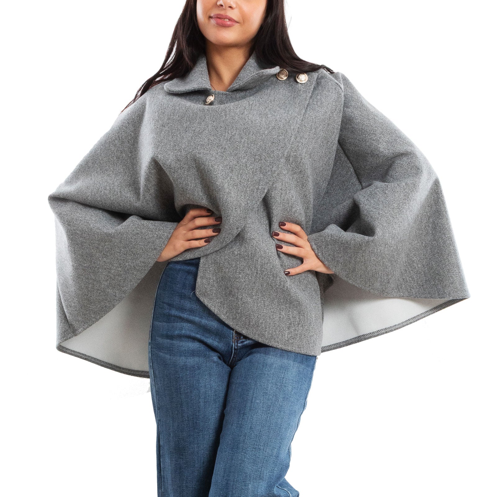 toocool mantellina poncho donna elegante bottoni dorati cape a portafoglio vb 5693