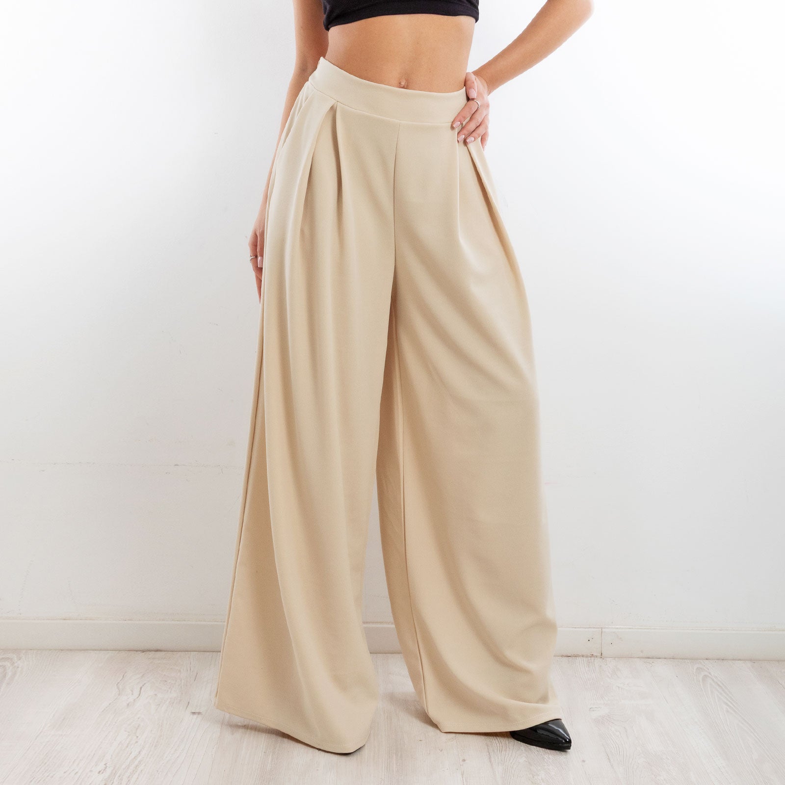 toocool pantaloni donna palazzo pinces eleganti ampi larghi con tasche toocool ms 6934 nero sl