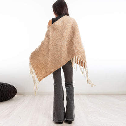 toocool poncho donna coprispalle mantella tricot caldo frange scialle lana toocool a302 nero taglia unica