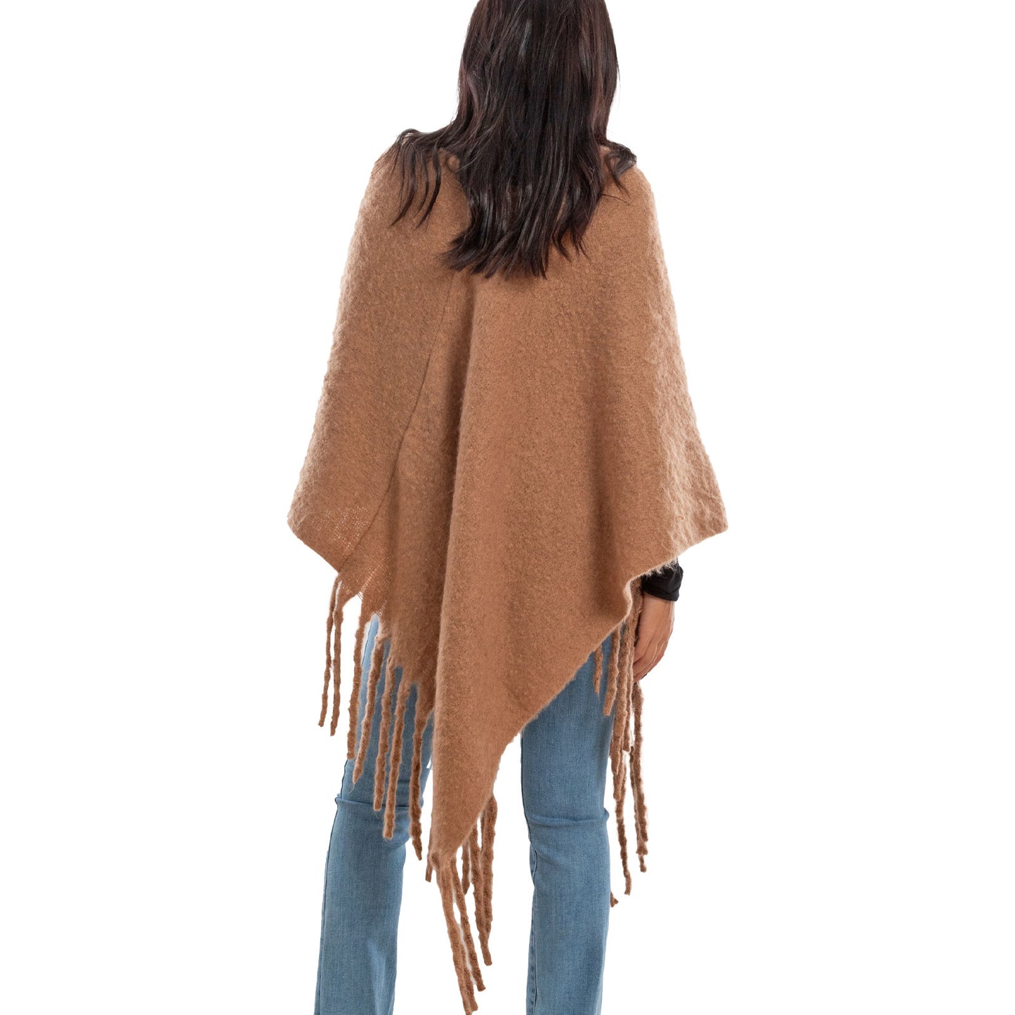 toocool poncho donna coprispalle mantella tricot caldo frange scialle lana toocool bs a301 nero taglia unica