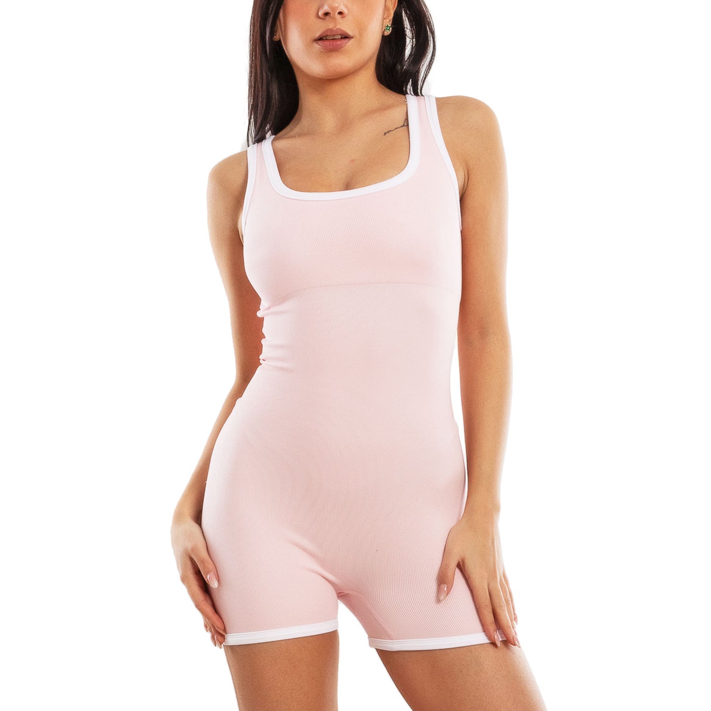 toocool tutina sportiva donna aderente a costine jumpsuit corta fitness coppe fisse push up body modellante sportivo toocool s90116 nero sm