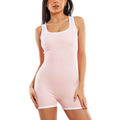 toocool tutina sportiva donna aderente a costine jumpsuit corta fitness coppe fisse push up body modellante sportivo toocool s90116 nero sm