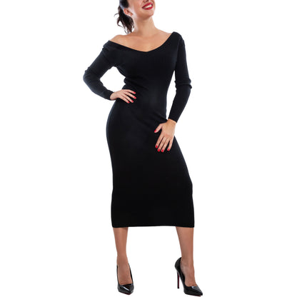toocool abito donna in maglia a costine vestito midi slim fit manica lunga elegante e casual toocool vi 17126 nero sm