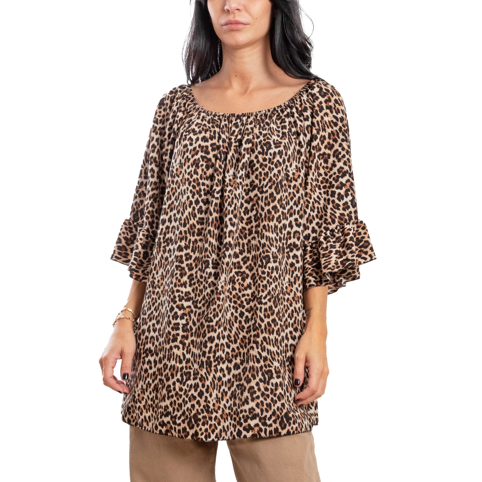 toocool blusa donna leopardata animalier spalle nude maniche ampie gitana barchetta maglia elegante toocool ms 2480 leopardato sm