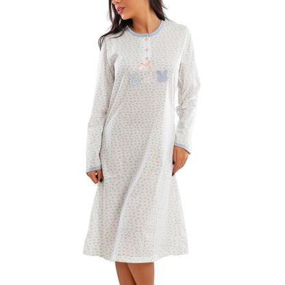 toocool camicia da notte donna manica lunga in misto cotone morbido fantasia fiori homewear 2089