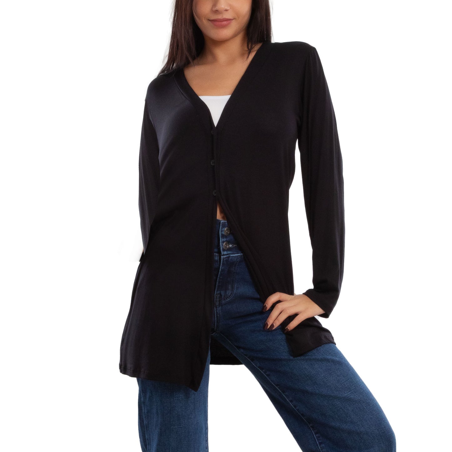 toocool cardigan lungo donna elegante coprispalle spolverino bottoni manica lunga toocool vb 4222 nero sl