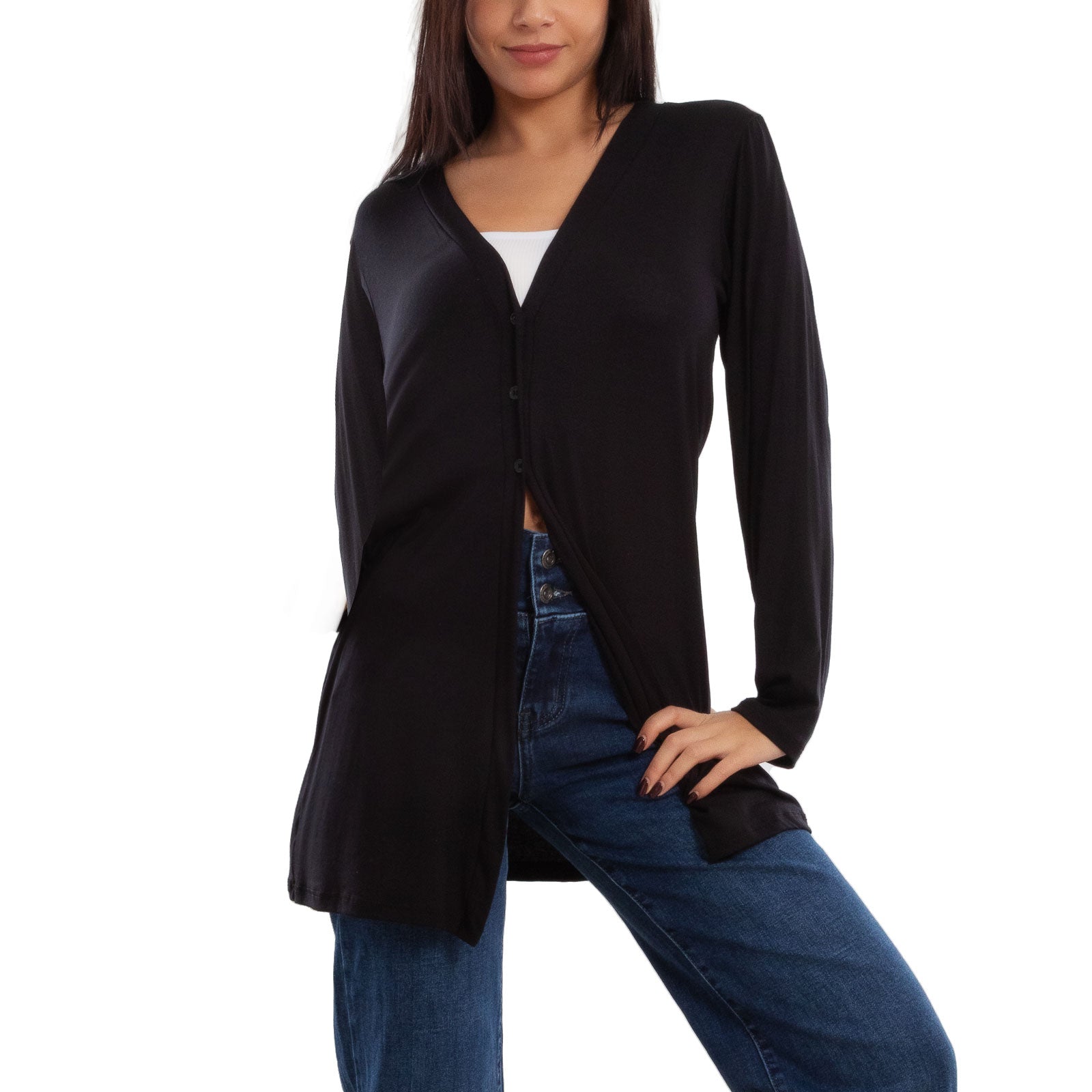 toocool cardigan lungo donna elegante coprispalle spolverino bottoni manica lunga toocool vb 4222 nero sl