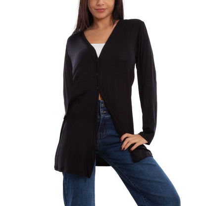 toocool cardigan lungo donna elegante coprispalle spolverino bottoni manica lunga toocool vb 4222 nero sl