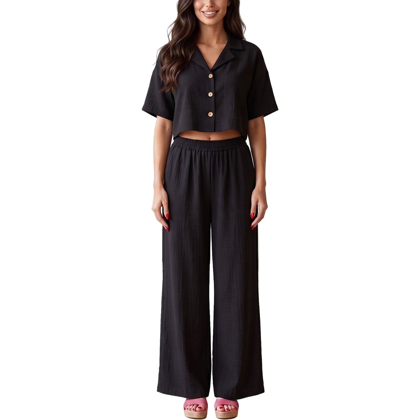 toocool completo donna crop top pantaloni palazzo casual toocool vi 5084