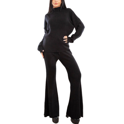 toocool completo donna maglia costine 2 pezzi set coordinato alto pantaloni zampa laccio tuta casual loungewear 59111