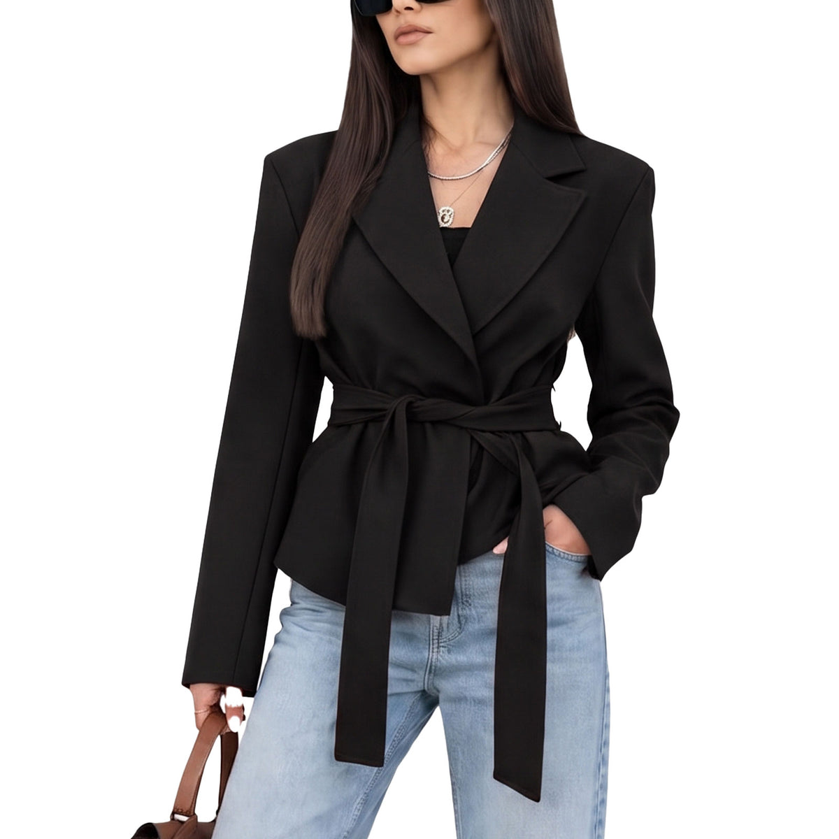 toocool giacca donna sfoderata elegante cintura coprispalle toocool vi 56210 nero taglia unica