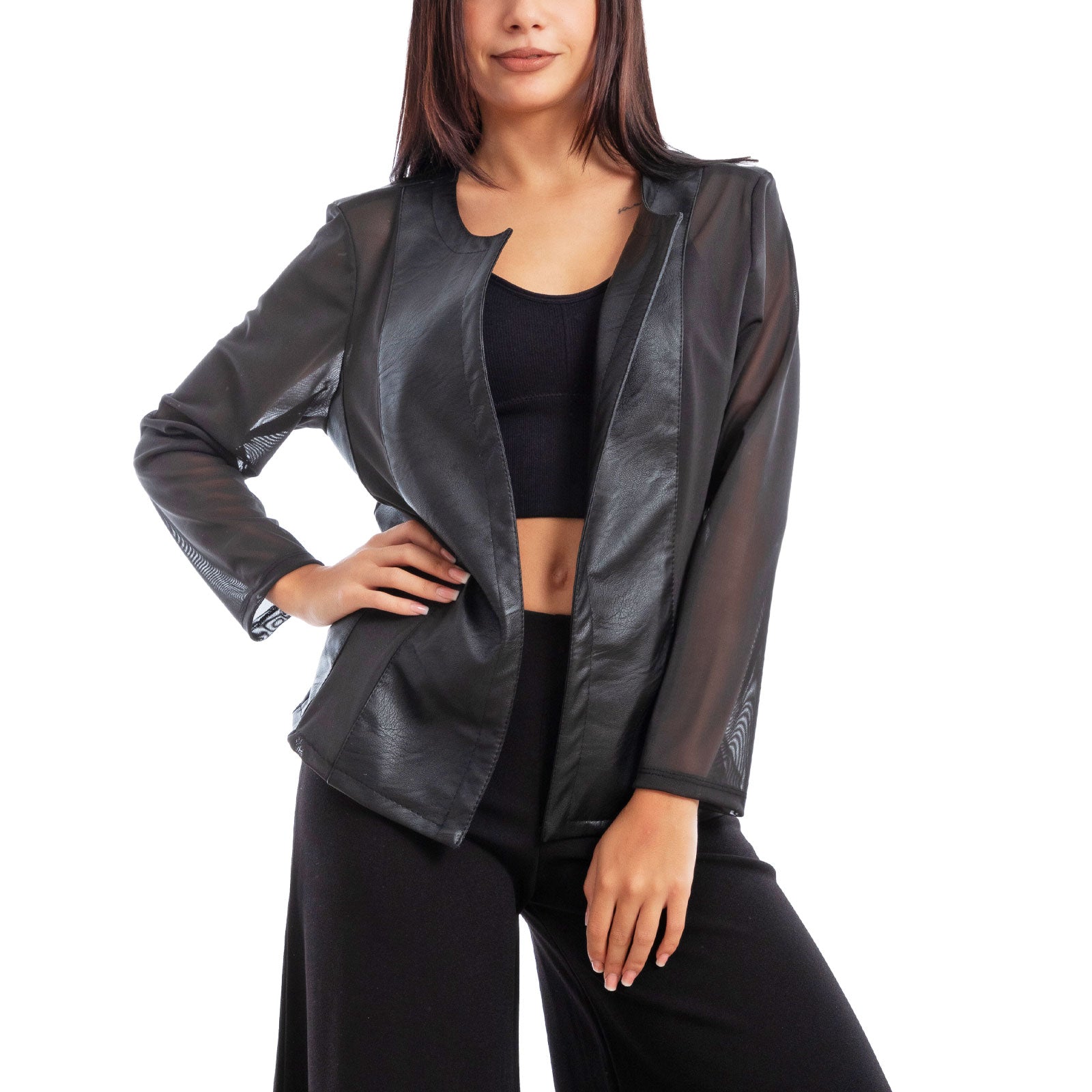 toocool giacca pelle sintetica donna velata elegante g987