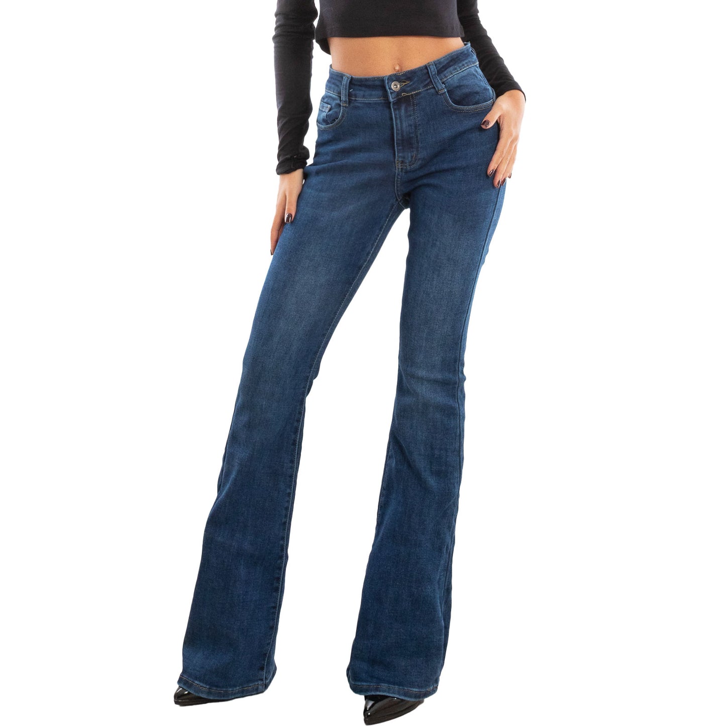 toocool jeans donna pantaloni curvy zampa elefante campana flare push up lavaggio scuro toocool vi 1209 blu m