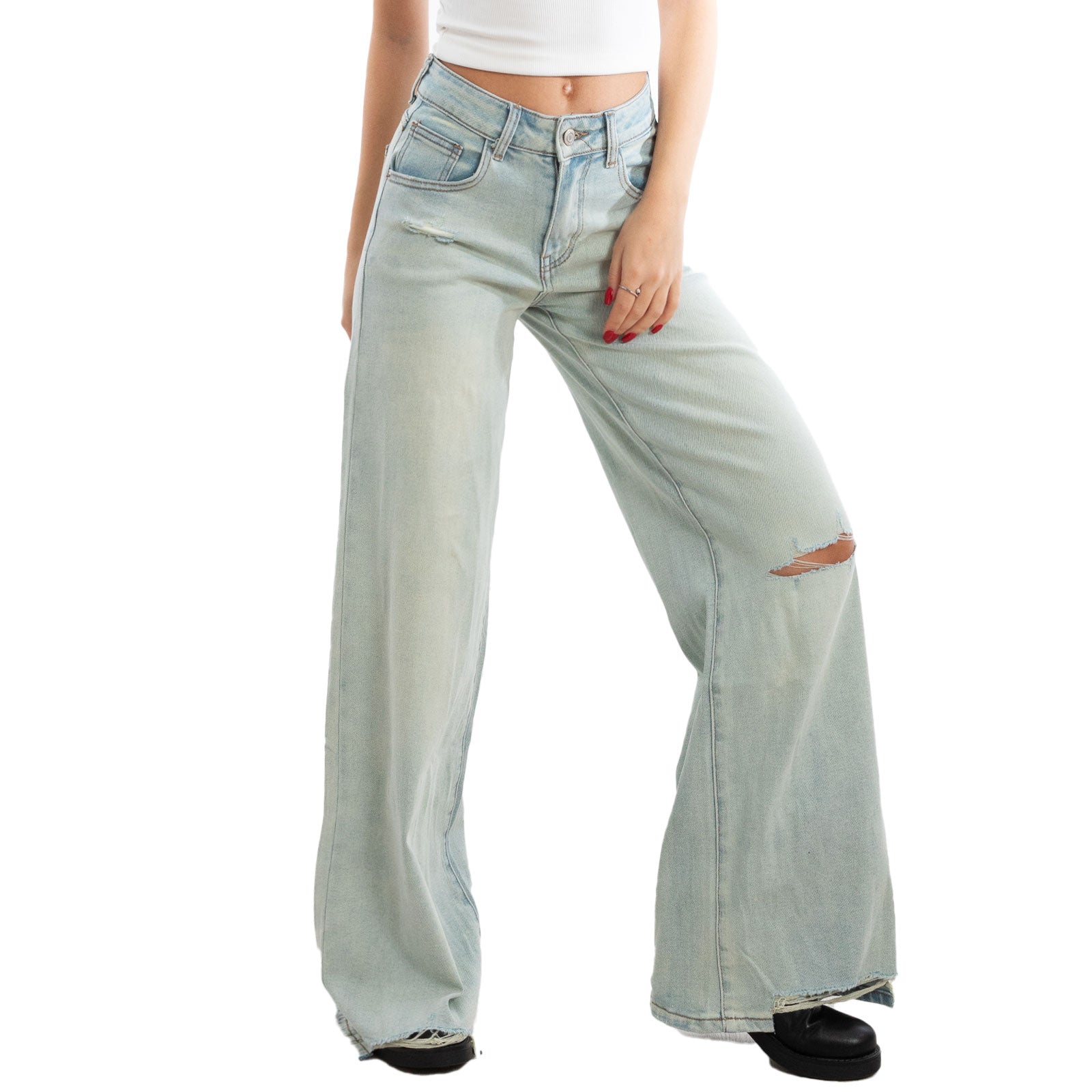 toocool jeans donna pantaloni strappati palazzo casual baggy dt126a