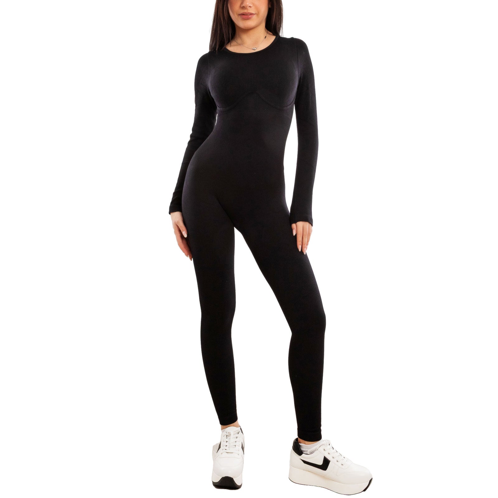 toocool jumpsuit overall sportiva donna aderente tuta intera yoga fitness push up elasticizzata palestra pilates toocool s90019 nero sm