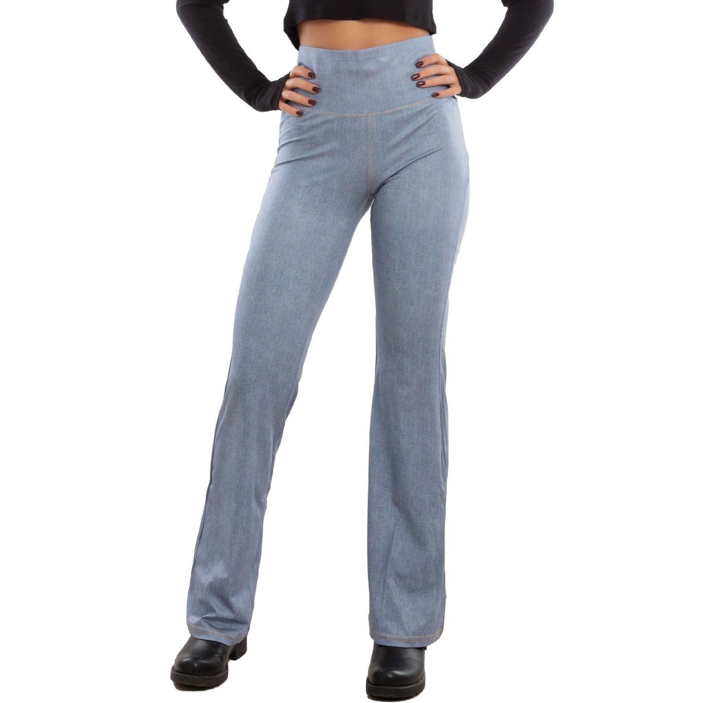 toocool leggings donna pantaloni effetto jeans zampa elefante campana vita alta toocool vi 711 blu chiaro s