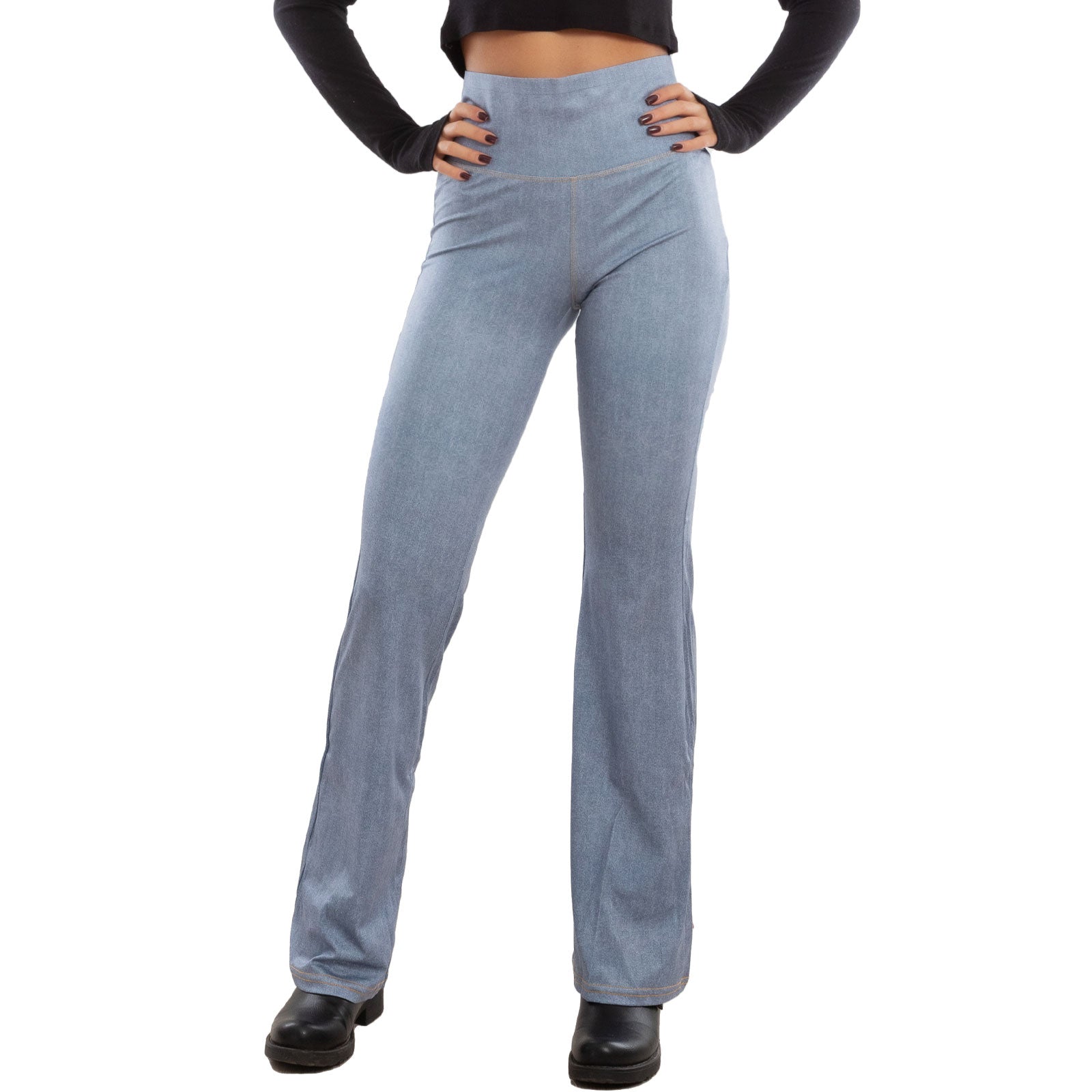 toocool leggings donna pantaloni effetto jeans zampa elefante campana vita alta toocool vi 711 blu chiaro s