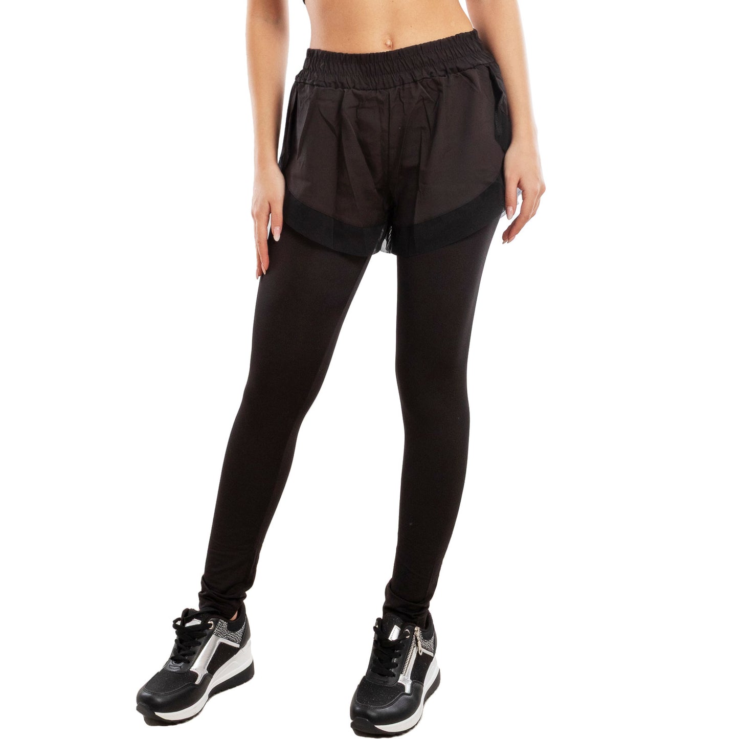 toocool leggings sportivi 2 in 1 donna pantaloncini sovrapposti tasca laterale leggings fitness yoga palestra toocool 821915 nero sm