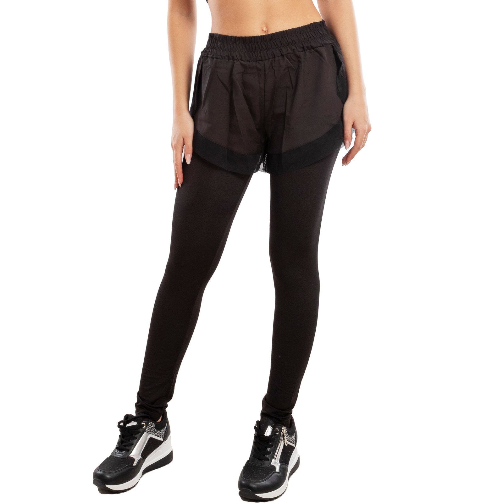 toocool leggings sportivi 2 in 1 donna pantaloncini sovrapposti tasca laterale leggings fitness yoga palestra toocool 821915 nero sm