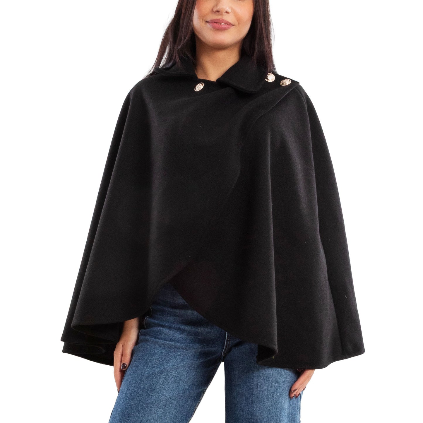 toocool mantellina poncho donna elegante bottoni dorati cape a portafoglio vb 5693